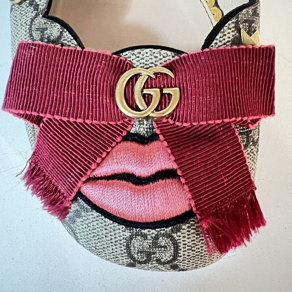 Gucci GG Monogram Lexi Supreme Pearl Lips Stars Bow Brown Ballet Flats SZ EU 39 - Picture 15 of 16